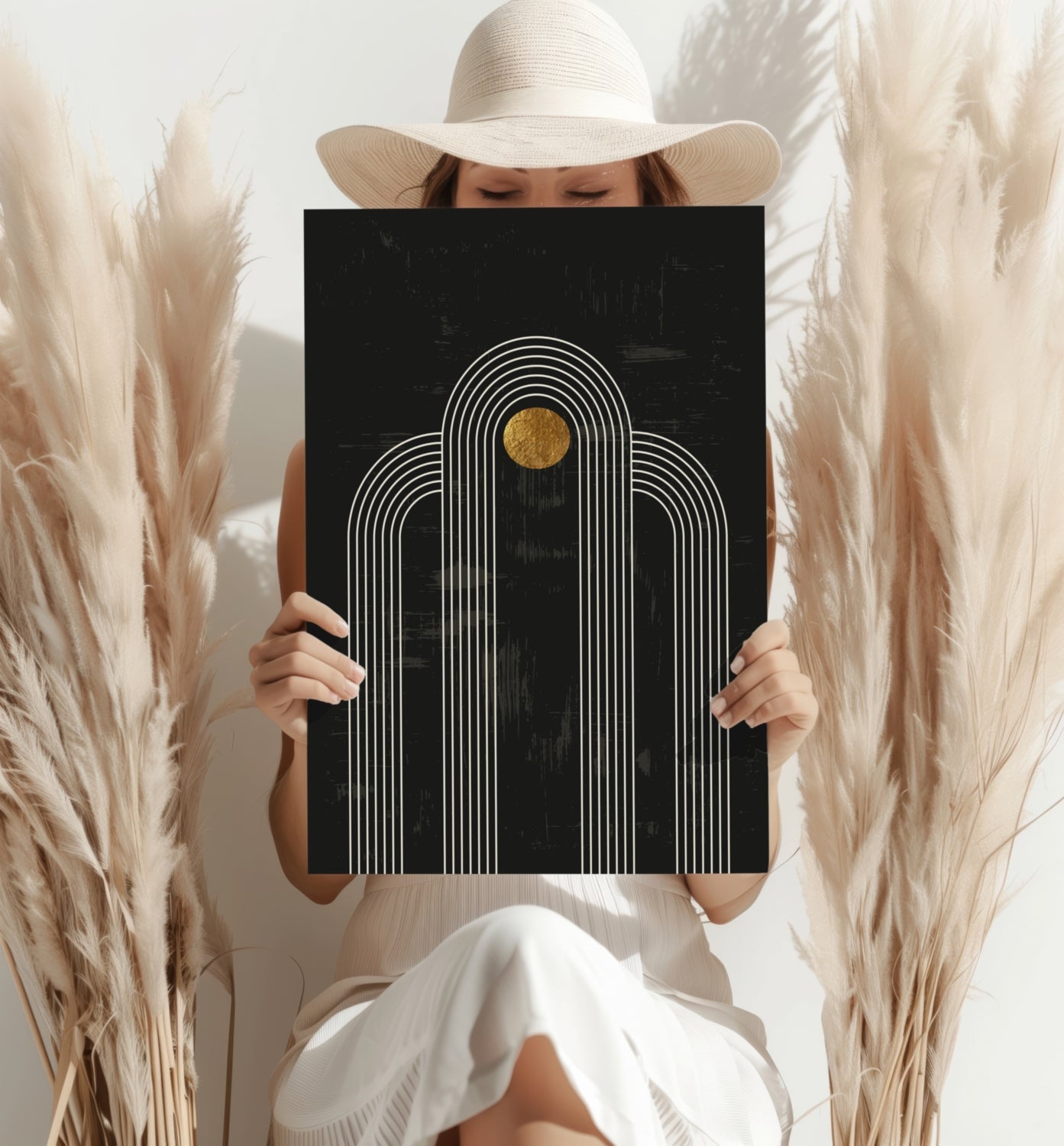 Abstract Line Art Dots and Lines Aluminum Print