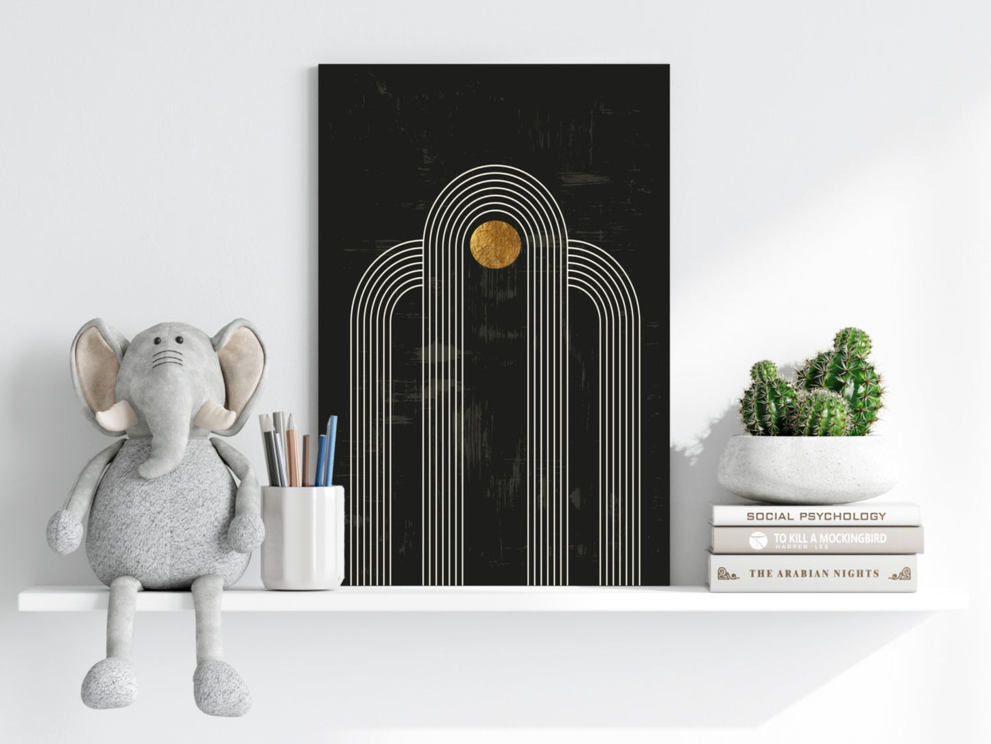 Abstract Line Art Dots and Lines Aluminum Print