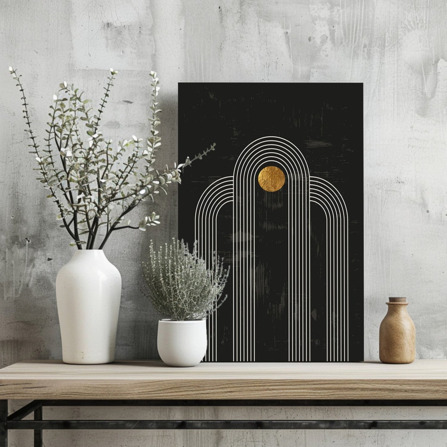 Abstract Line Art Dots and Lines Aluminum Print