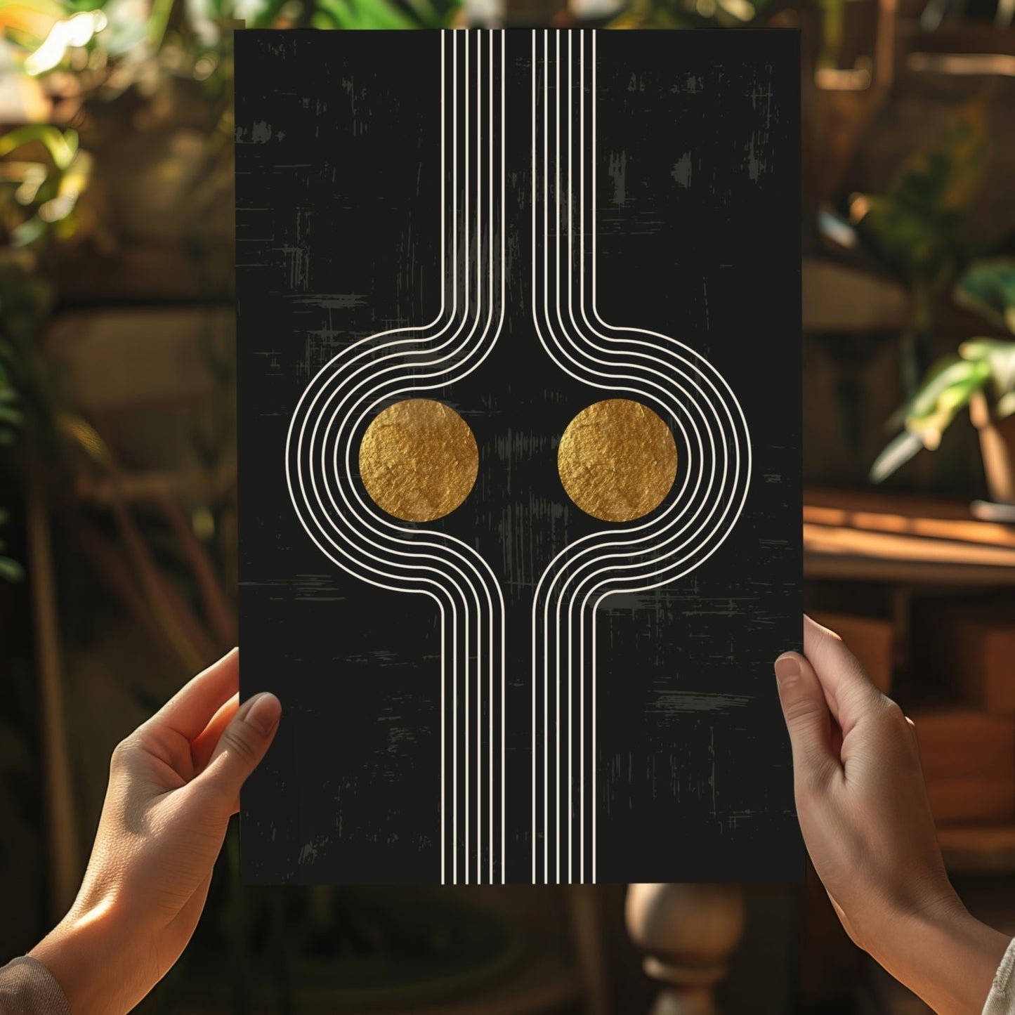 Abstract Line Art Dots and Lines Aluminum Print