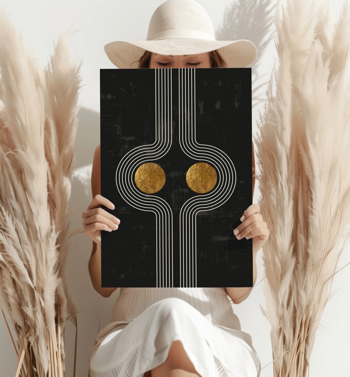 Abstract Line Art Dots and Lines Aluminum Print