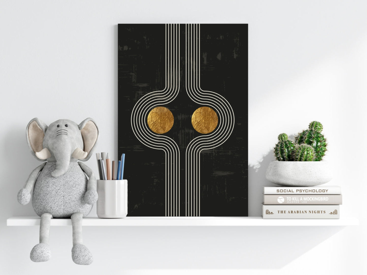 Abstract Line Art Dots and Lines Aluminum Print