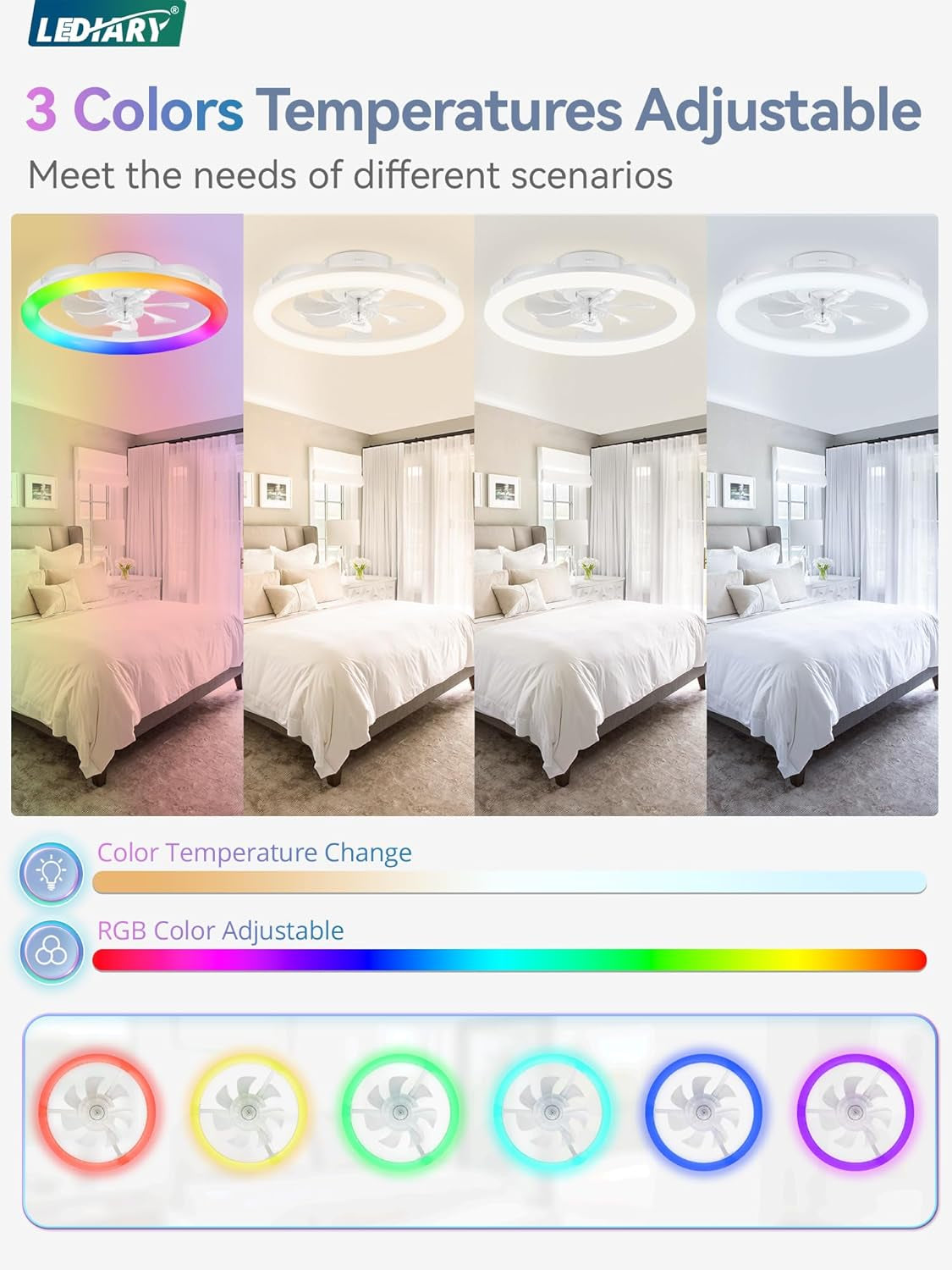 RGB Flush Mounted Ceiling Fan Illumination LED (20")