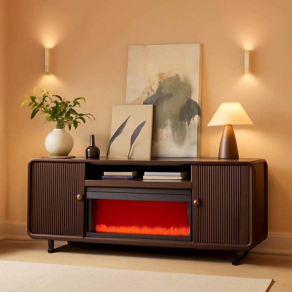 Seventy Inch Brown Entertainment Center Fireplace TV Console