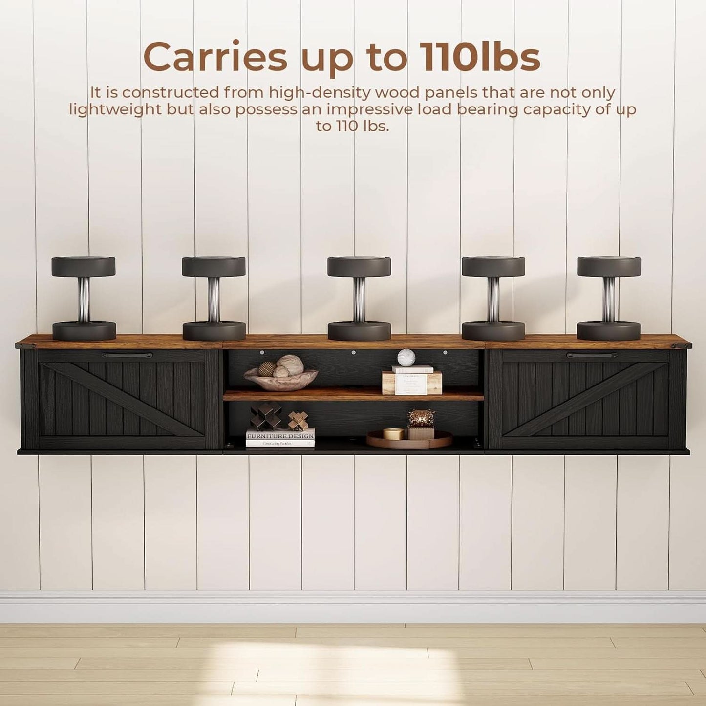 Floating TV Stand Featuring Doors Black (70")