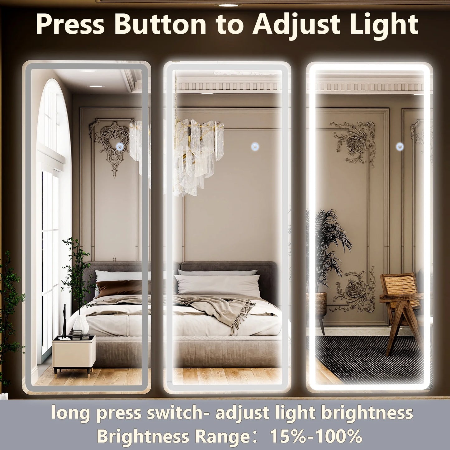 71"X 30" LED Rectangular Full Length Mirror Floor Standing Mirror with Safe Corners,White