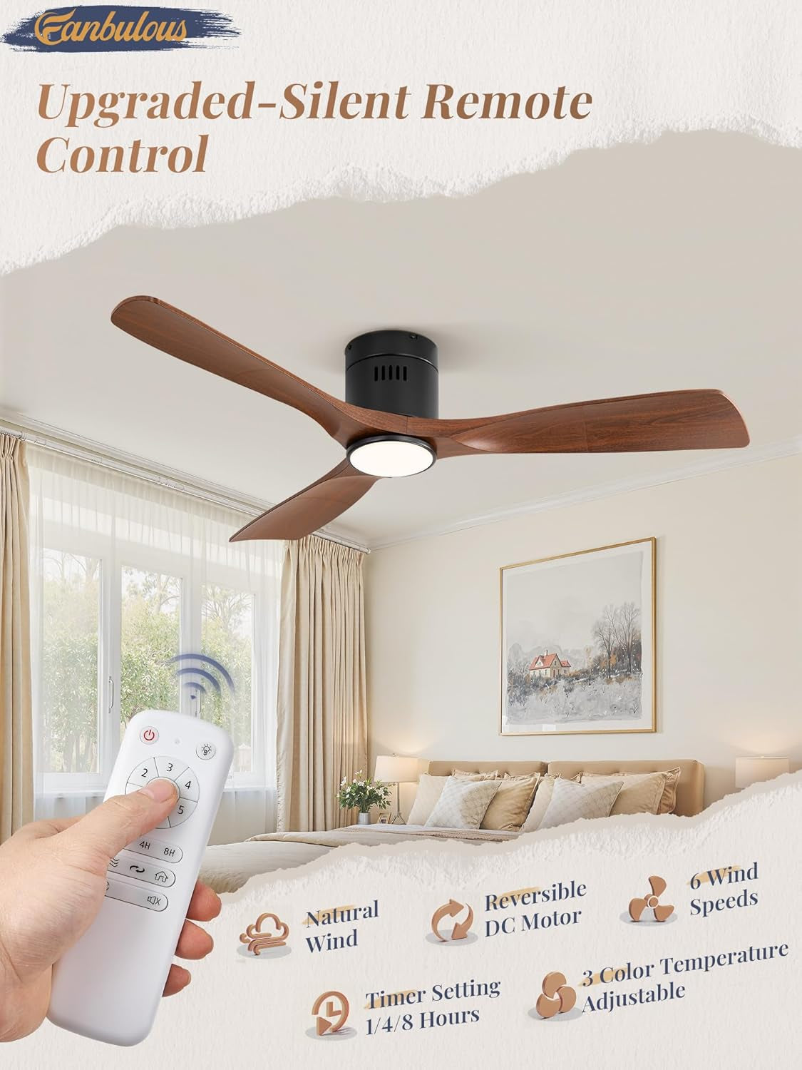 52 Inch Walnut Energy Efficient Ceiling Fan With LED-1