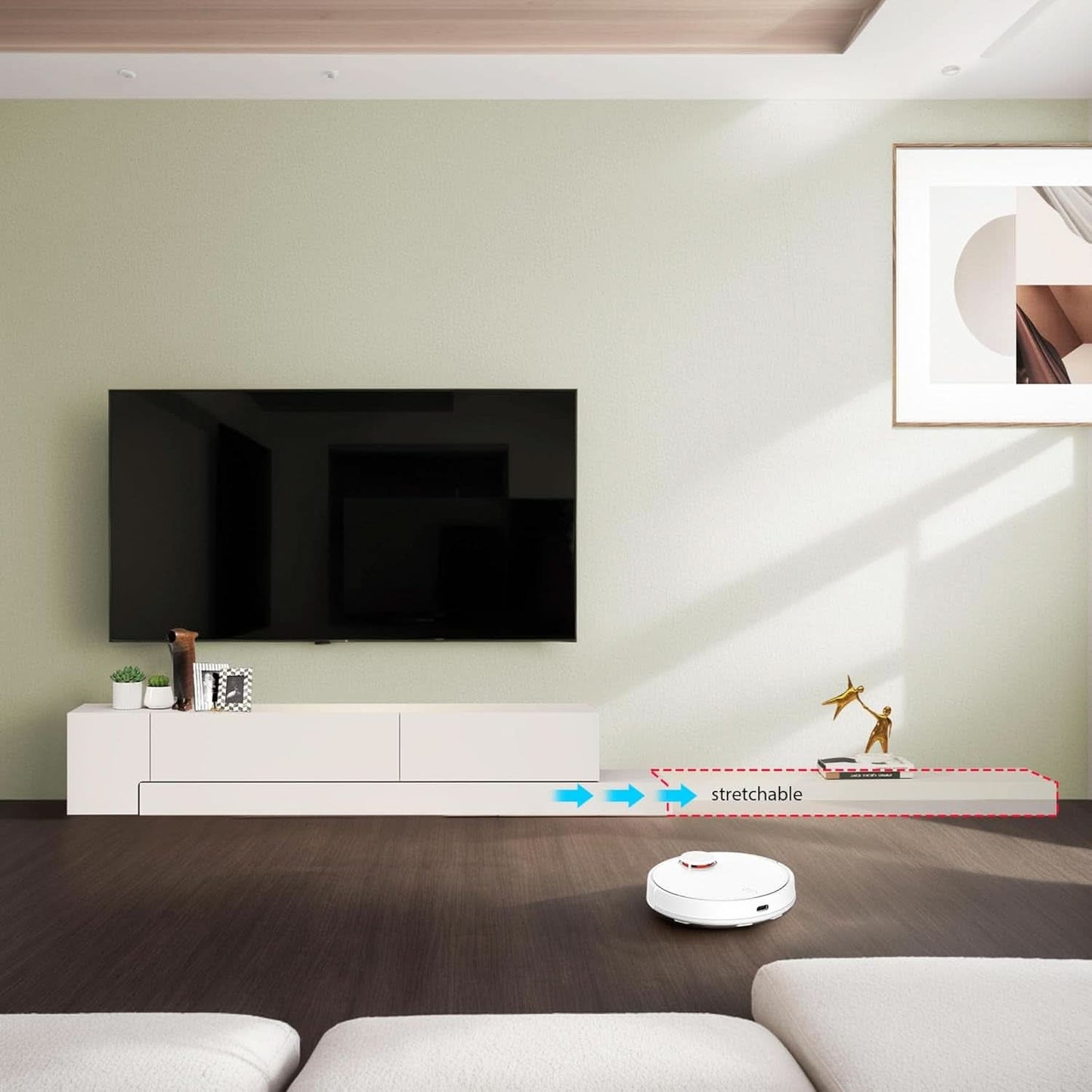 Solid Wood TV Console Adjustable Length Entertainment (71"-122")