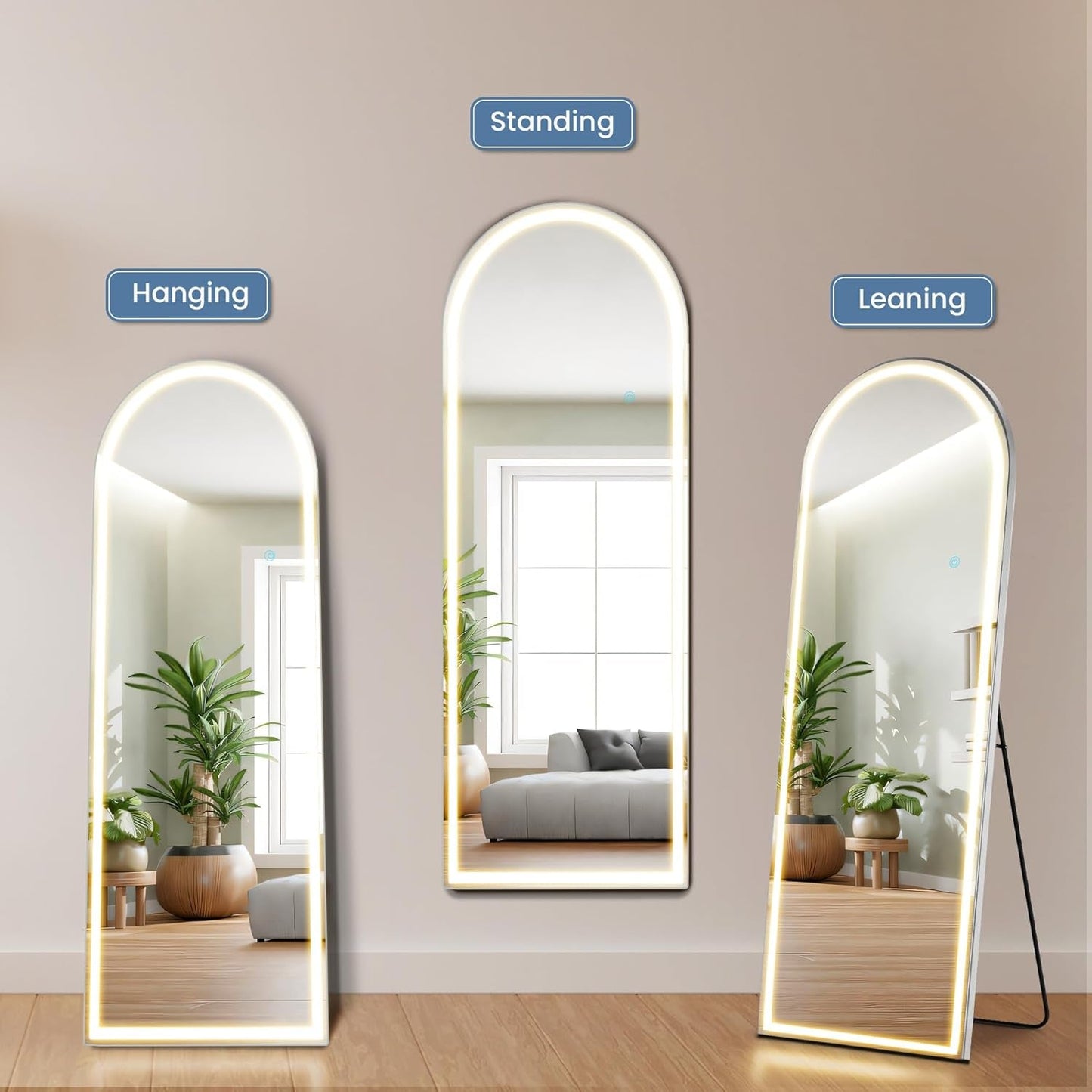 Arched Full Length Freestanding Mirror LED 20x63 Inches