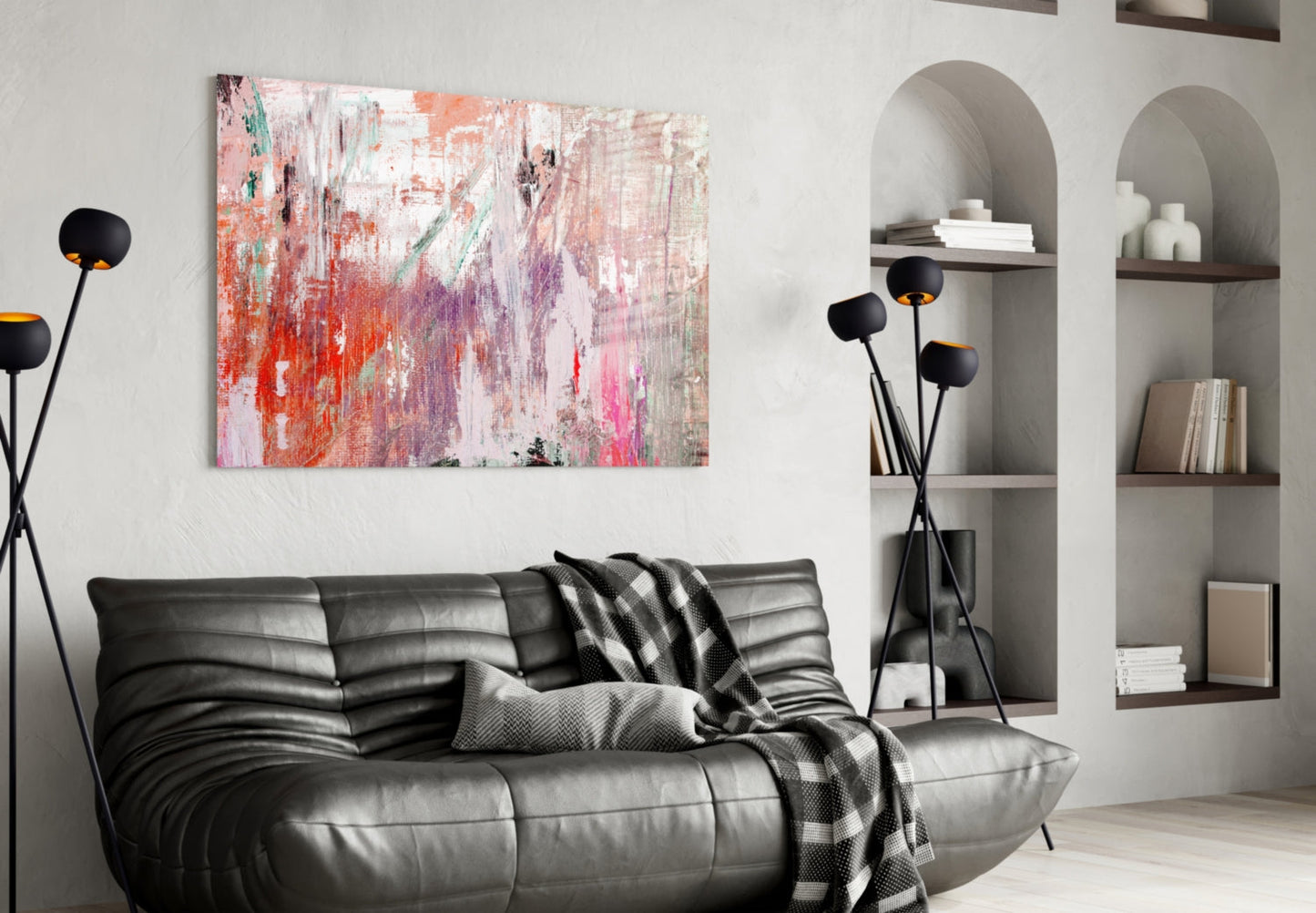 Abstract Coral Lavender (Glass Wall Art)