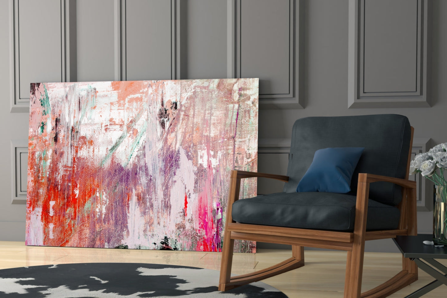 Abstract Coral Lavender (Glass Wall Art)