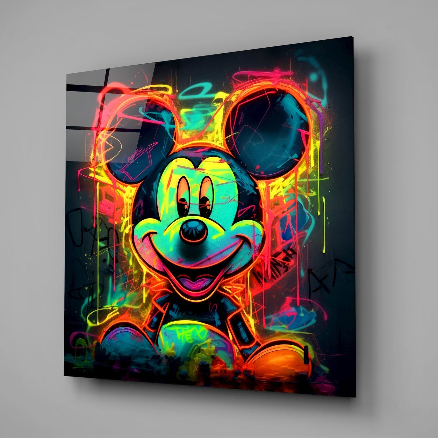 Neon Mickey (Glass Wall Art)